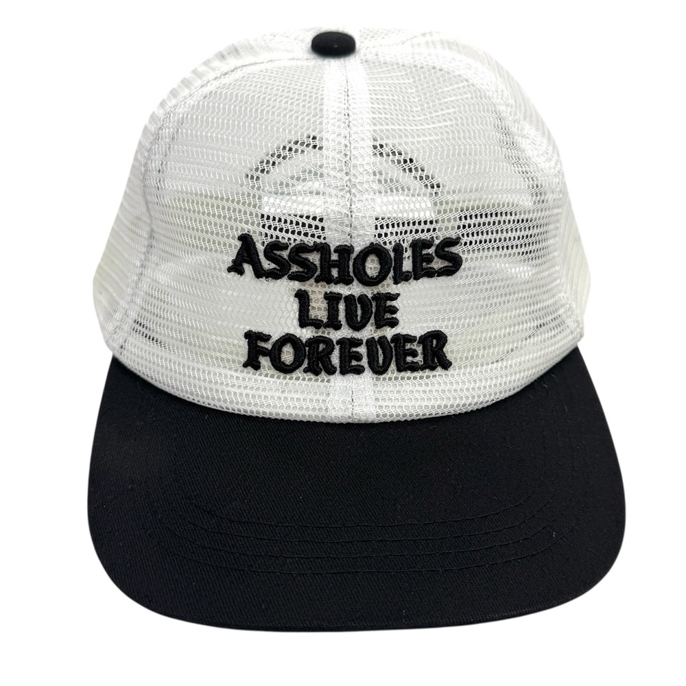 ASSHOLES LIVE FOREVER Mesh Two Tone Snapback Hat NEW White Black Embroidered